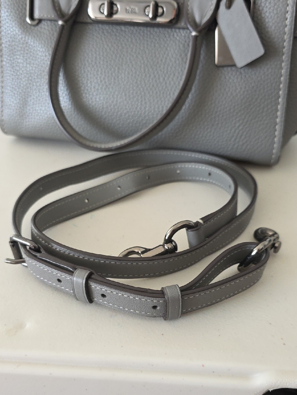 Coach Swagger 27 Carryall Pebbled Leather Satchel in Heather Gray Gunmetal 87295 - Picture 12 of 12